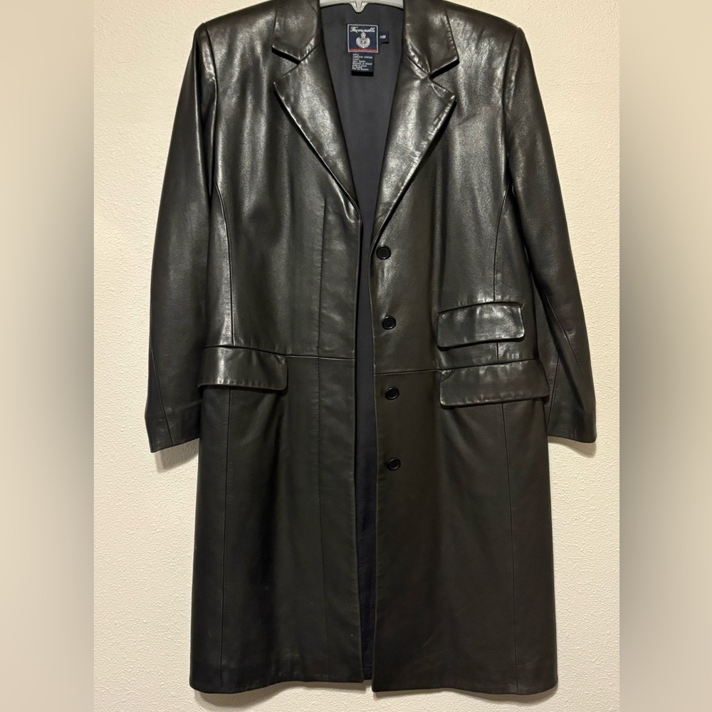 Faconnable Lambskin Black Leather Trench Coat